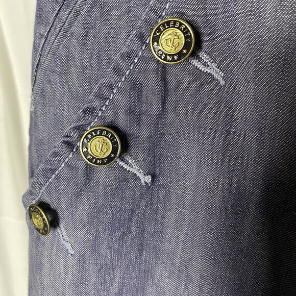 CELEBRITY PINK Denim Sailor Low Rise Wide Leg Dungaree Jeans Womens 7 Dark Blue - Picture 14 of 15